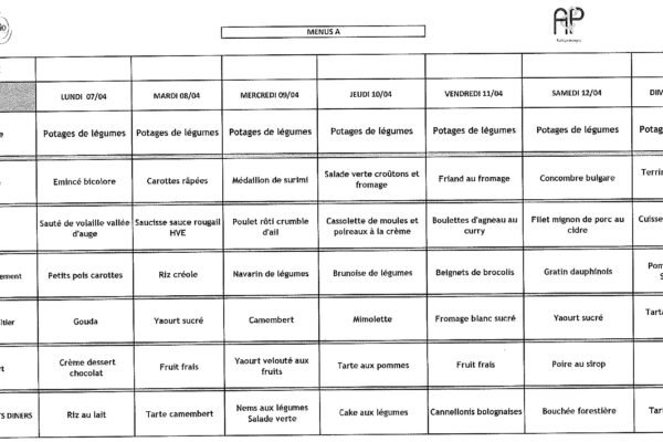 MENU A - 07 au 13 avril 2025 MENU A - 07 au 13 avril 2025
