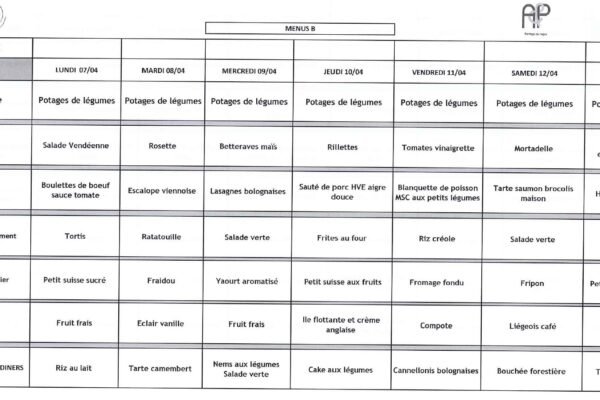 MENU B - 07 au 13 avril 2025 MENU B - 07 au 13 avril 2025