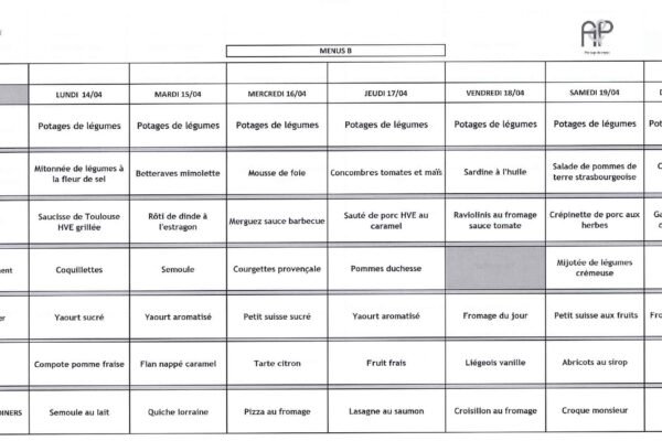 MENU B - 14 au 20 avril 2025 MENU B - 14 au 20 avril 2025