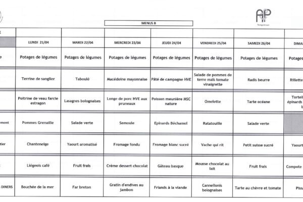 MENU B - 21 au 27 avril 2025 MENU B - 21 au 27 avril 2025