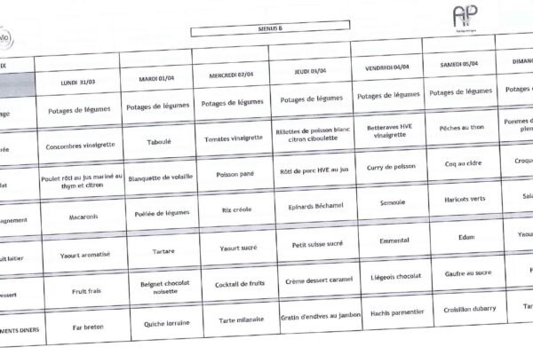 MENU B - 31 mars au 06 avril 2025 MENU B - 31 mars au 06 avril 2025