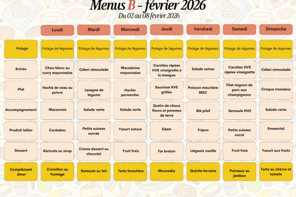 2 au 8 février 2026 - menu B 2 au 8 février 2026 - menu B