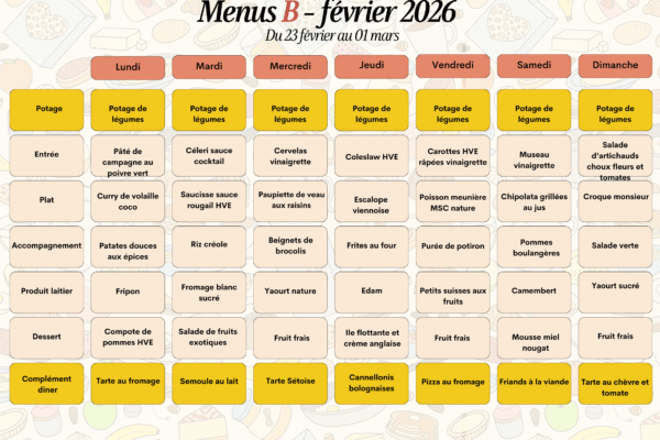 23 février au 1er mars 2026 - menu B 23 février au 1er mars 2026 - menu B
