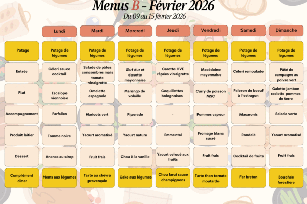 9 au 15 février - menu B 9 au 15 février - menu B
