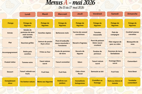 Menus A du 11 au 17mai Menus A du 11 au 17mai