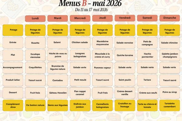 Menus B du 11 au 17mai Menus B du 11 au 17mai
