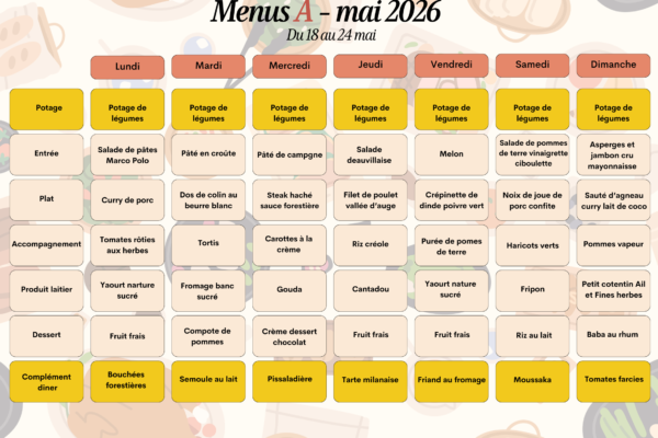 Menus A du 18 AU 24 mai Menus A du 18 AU 24 mai