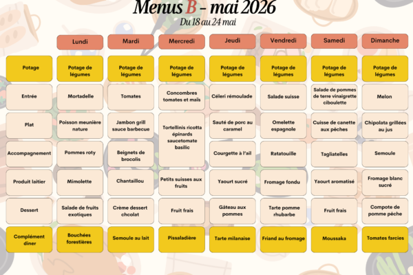 Menus B du 18 AU 24 mai Menus B du 18 AU 24 mai