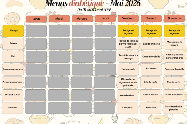 MENUS DIAB - 1er au 3 mai MENUS DIAB - 1er au 3 mai