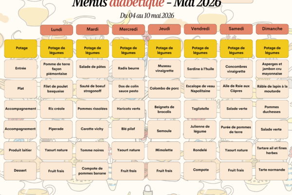 MENUS DIAB - 4 au 10 mai MENUS DIAB - 1er au 3 mai