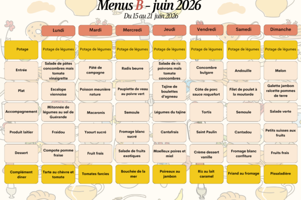 Menus B du15 au 21 juin 2026 Menus B du15 au 21 juin 2026