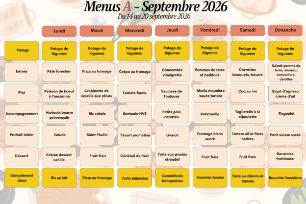 14 au 20 sept - menu A 14 au 20 sept - menu A