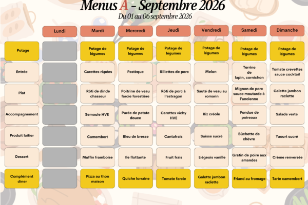 1er au 6 sept - menu A 1er au 6 sept - menu A