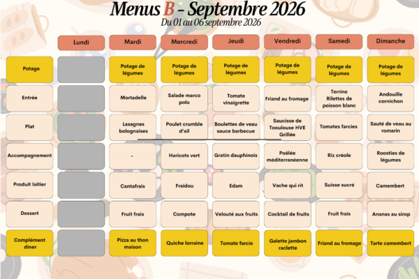 1er au 6 sept - menu B 1er au 6 sept - menu B