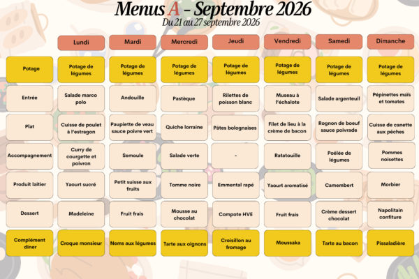 21 au 27 sept - menu A 21 au 27 sept - menu A