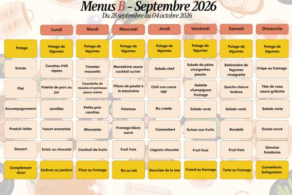 28 sept au 04 oct - menu B 28 sept au 04 oct - menu B