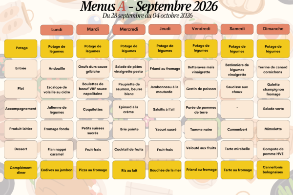 28 sept au 04 oct - menu A 28 sept au 04 oct - menu A
