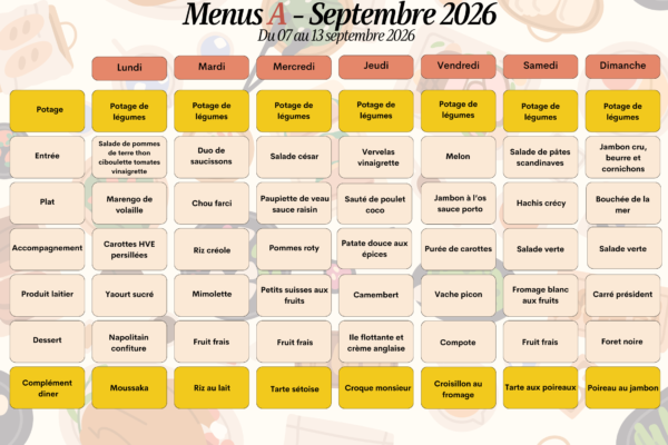 7 au 13 sept - menu A 7 au 13 sept - menu A