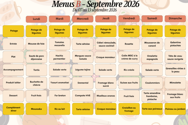 7 au 13 sept - menu B 7 au 13 sept - menu B